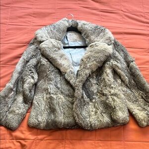 Luxurious Gray Faux Fur Coat